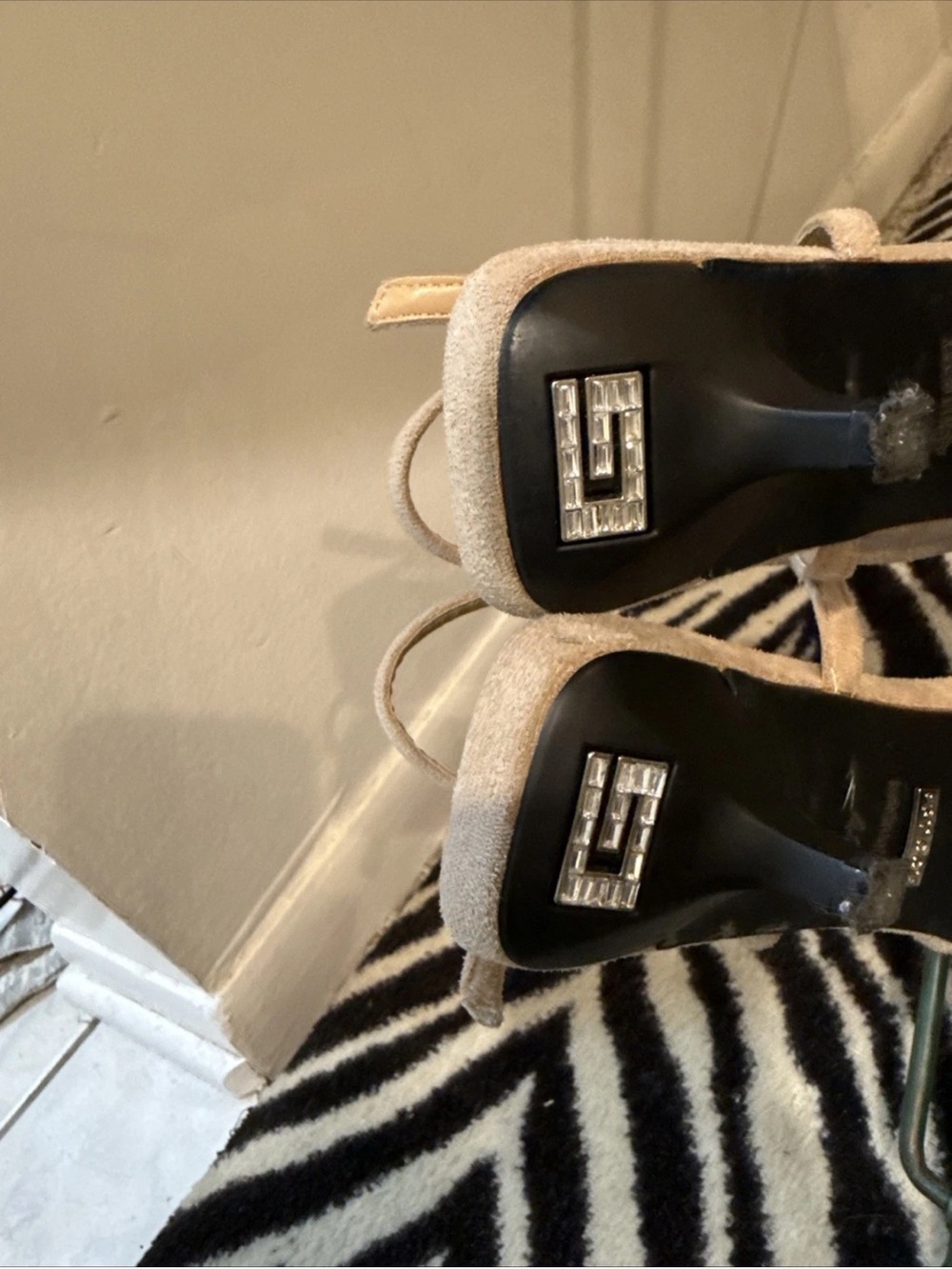 Gucci beighy  Sheer w logo Strappy Heeled Sandals with Crystal Logo